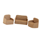 Maxbell 3Pcs Dollhouse Miniature Sofa 1/12 Scale Couch for Micro Landscape Dollhouse Brown  plaid