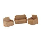 Maxbell 3Pcs Dollhouse Miniature Sofa 1/12 Scale Couch for Micro Landscape Dollhouse Brown  plaid