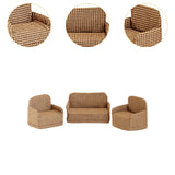 Maxbell 3Pcs Dollhouse Miniature Sofa 1/12 Scale Couch for Micro Landscape Dollhouse Brown  plaid