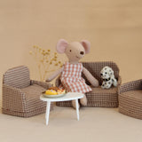 Maxbell 3Pcs Dollhouse Miniature Sofa 1/12 Scale Couch for Micro Landscape Dollhouse Brown  plaid