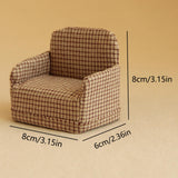 Maxbell 3Pcs Dollhouse Miniature Sofa 1/12 Scale Couch for Micro Landscape Dollhouse Brown  plaid