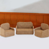 Maxbell 3Pcs Dollhouse Miniature Sofa 1/12 Scale Couch for Micro Landscape Dollhouse Brown  plaid