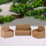 Maxbell 3Pcs Dollhouse Miniature Sofa 1/12 Scale Couch for Micro Landscape Dollhouse Brown  plaid