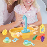 Maxbell Kitchen Sink Toys with Running Water Gifts Play Sink for Children Kids Girls Yellow