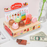 Maxbell Wooden Ice Cream Counter Playset Pretend Toys for Ages 3 4 5 6 Holiday Party