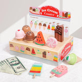 Maxbell Wooden Ice Cream Counter Playset Pretend Toys for Ages 3 4 5 6 Holiday Party