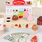 Maxbell Wooden Ice Cream Counter Playset Pretend Toys for Ages 3 4 5 6 Holiday Party