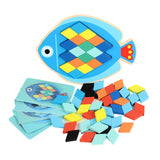 Maxbell Wooden Pattern Blocks Family Entertainment Creativity with Cards Educational Fish
