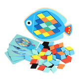 Maxbell Wooden Pattern Blocks Family Entertainment Creativity with Cards Educational Fish