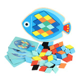 Maxbell Wooden Pattern Blocks Family Entertainment Creativity with Cards Educational Fish
