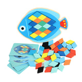 Maxbell Wooden Pattern Blocks Family Entertainment Creativity with Cards Educational Fish