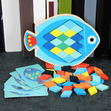 Maxbell Wooden Pattern Blocks Family Entertainment Creativity with Cards Educational Fish