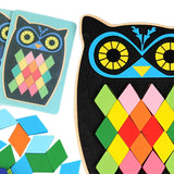 Maxbell Wooden Pattern Blocks Family Entertainment Creativity with Cards Educational Owl