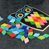 Maxbell Wooden Pattern Blocks Family Entertainment Creativity with Cards Educational Owl