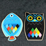 Maxbell Wooden Pattern Blocks Family Entertainment Creativity with Cards Educational Owl