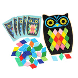 Maxbell Wooden Pattern Blocks Family Entertainment Creativity with Cards Educational Owl
