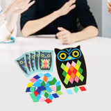 Maxbell Wooden Pattern Blocks Family Entertainment Creativity with Cards Educational Owl