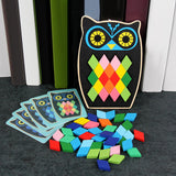 Maxbell Wooden Pattern Blocks Family Entertainment Creativity with Cards Educational Owl