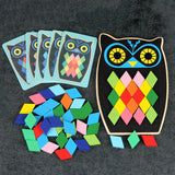 Maxbell Wooden Pattern Blocks Family Entertainment Creativity with Cards Educational Owl