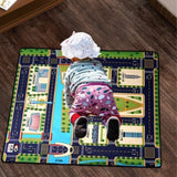 Maxbell Kids Play Rug with Roads for Kids Bedroom 140x110 cm Non Slip Large Play Mat Style D