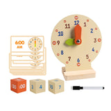 Maxbell Kids Learning Clock with Dry Erase Pen Wood Practice Clock for 4-6 Years Old