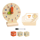 Maxbell Kids Learning Clock with Dry Erase Pen Wood Practice Clock for 4-6 Years Old