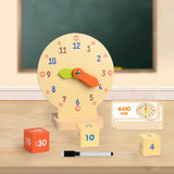 Maxbell Kids Learning Clock with Dry Erase Pen Wood Practice Clock for 4-6 Years Old