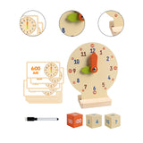 Maxbell Kids Learning Clock with Dry Erase Pen Wood Practice Clock for 4-6 Years Old