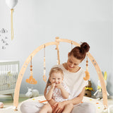 Maxbell Wooden Baby Gym with Mat Tummy Time Baby Play Gym Frame for Boys Infant Gift