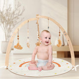 Maxbell Wooden Baby Gym with Mat Tummy Time Baby Play Gym Frame for Boys Infant Gift