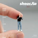 Maxbell 1:64 Boy Model Figure Pose Scene Ornament Tiny People Miniature Scenes Decor black coat