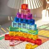 Maxbell Rainbow Building Blocks Set Rainbow Building Acrylic Cube for 3-6 Kids