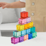 Maxbell Rainbow Building Blocks Set Rainbow Building Acrylic Cube for 3-6 Kids