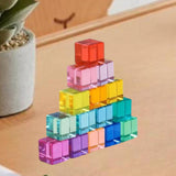 Maxbell Rainbow Building Blocks Set Rainbow Building Acrylic Cube for 3-6 Kids
