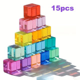 Maxbell Rainbow Building Blocks Set Rainbow Building Acrylic Cube for 3-6 Kids
