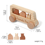 Maxbell Wooden Bus Set with 3 Animals Figures for Preschool Boys Girls Birthday Gift