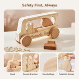 Maxbell Wooden Bus Set with 3 Animals Figures for Preschool Boys Girls Birthday Gift