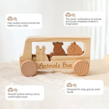 Maxbell Wooden Bus Set with 3 Animals Figures for Preschool Boys Girls Birthday Gift