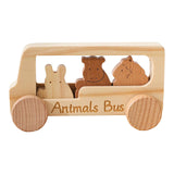 Maxbell Wooden Bus Set with 3 Animals Figures for Preschool Boys Girls Birthday Gift