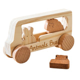 Maxbell Wooden Bus Set with 3 Animals Figures for Preschool Boys Girls Birthday Gift