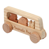 Maxbell Wooden Bus Set with 3 Animals Figures for Preschool Boys Girls Birthday Gift