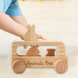 Maxbell Wooden Bus Set with 3 Animals Figures for Preschool Boys Girls Birthday Gift
