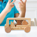 Maxbell Wooden Bus Set with 3 Animals Figures for Preschool Boys Girls Birthday Gift
