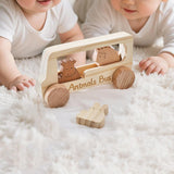 Maxbell Wooden Bus Set with 3 Animals Figures for Preschool Boys Girls Birthday Gift
