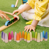 Maxbell 18x Wood Peg Dolls Preschool Learning Fine Motor Skill Toys for Kids Painted Style B