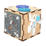 Maxbell Kids Activity Cube Wooden Sensory Toy for 1 2 3 Year Old Boys Girls Children Astronaut