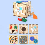 Maxbell Kids Activity Cube Wooden Sensory Toy for 1 2 3 Year Old Boys Girls Children Astronaut