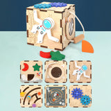 Maxbell Kids Activity Cube Wooden Sensory Toy for 1 2 3 Year Old Boys Girls Children Astronaut