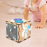 Maxbell Kids Activity Cube Wooden Sensory Toy for 1 2 3 Year Old Boys Girls Children Astronaut