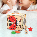 Maxbell Kids Activity Cube Wooden Sensory Toy for 1 2 3 Year Old Boys Girls Children Ladybug
